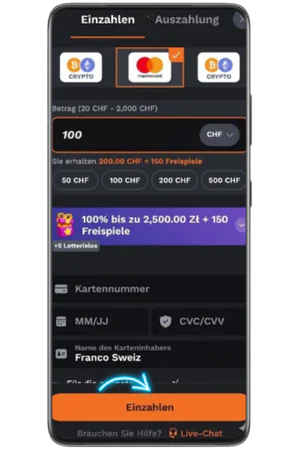 Interface dépôt Nine Casino bonus activation