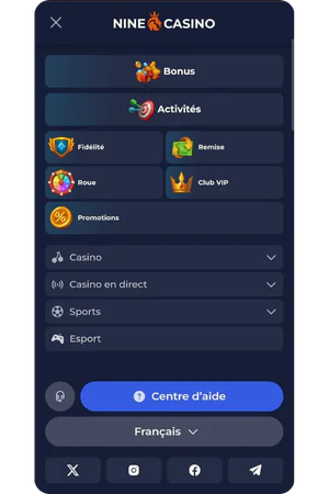 Navigation section sports Nine Casino France